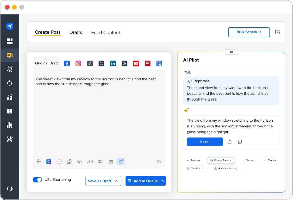 AI PIlot Interface Inside the Post Composer