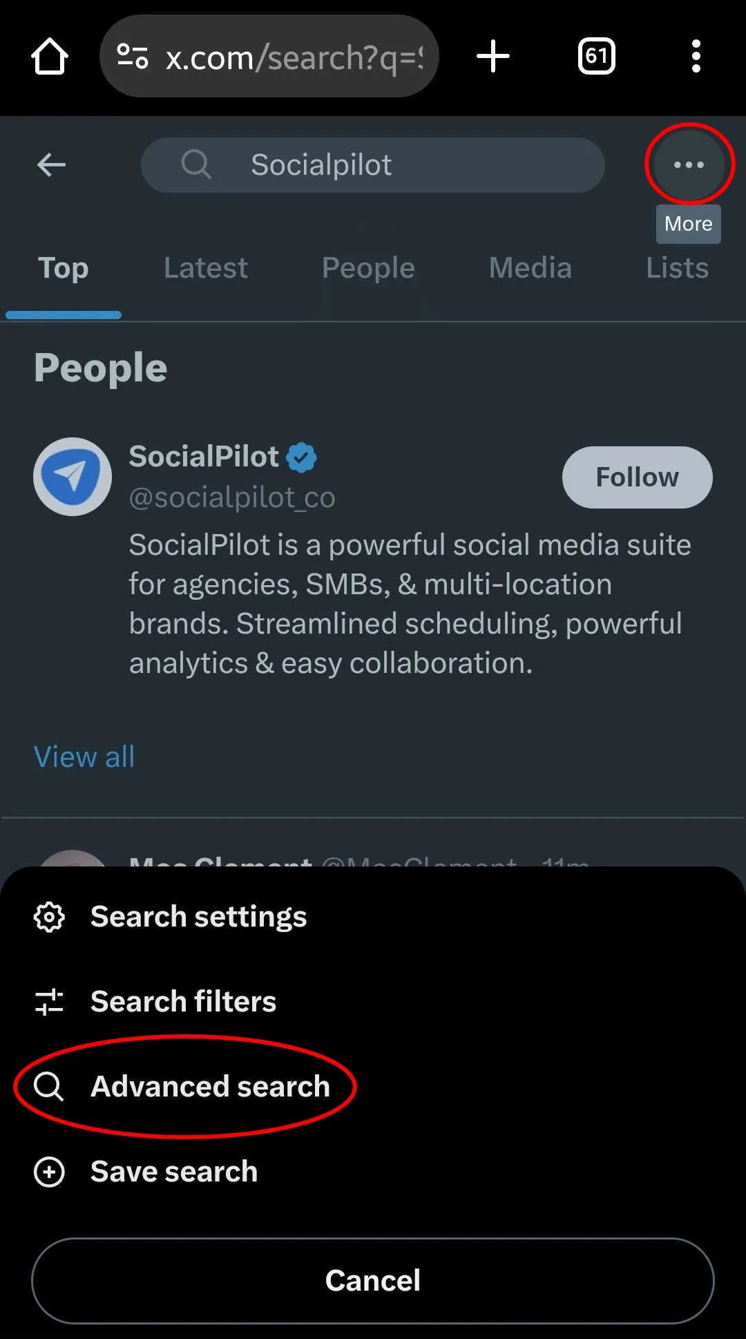 Twitter Advanced search on mobile