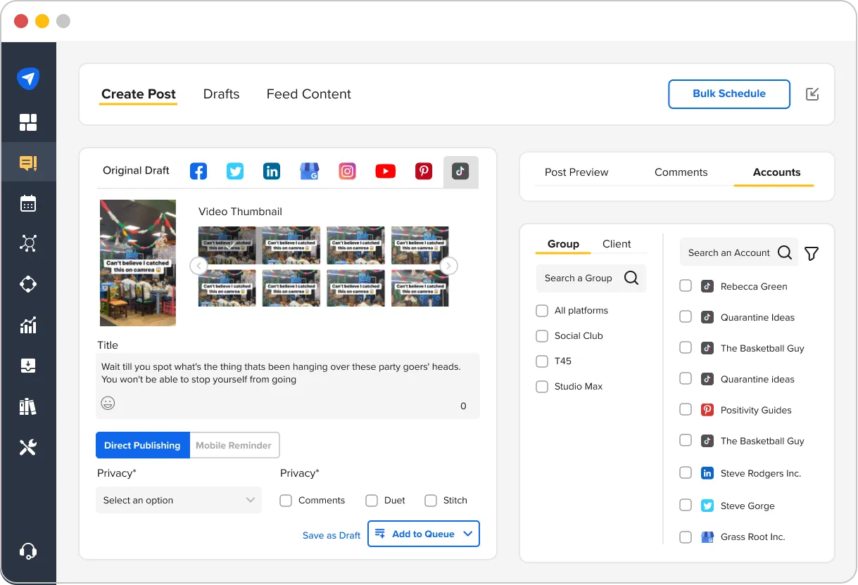 SocialPilot TikTok Post Scheduler